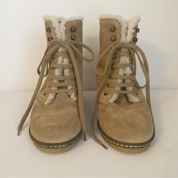 J. Crew MacAlister Wedge Suede Shearling Ankle Boots - 7 - Picture 3 of 16